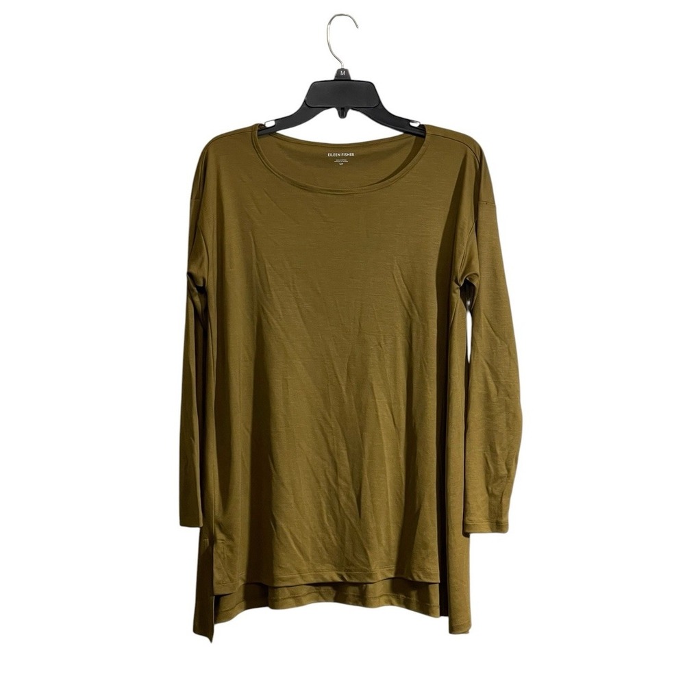 Eileen Fisher Small Tunic Top Tencel Long Sleeve Crewneck Stretch Elevated Basic